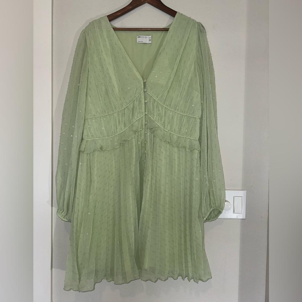 ASOS green mini dress long sleeve size 12